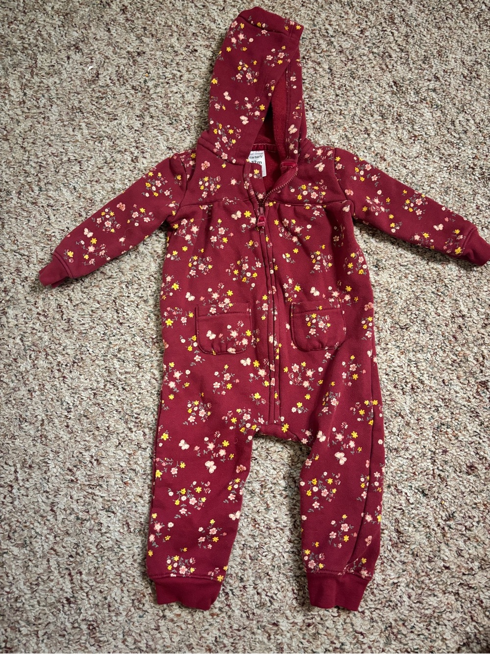 Carter’s Floral Hooded One-Piece Romper - Burgundy